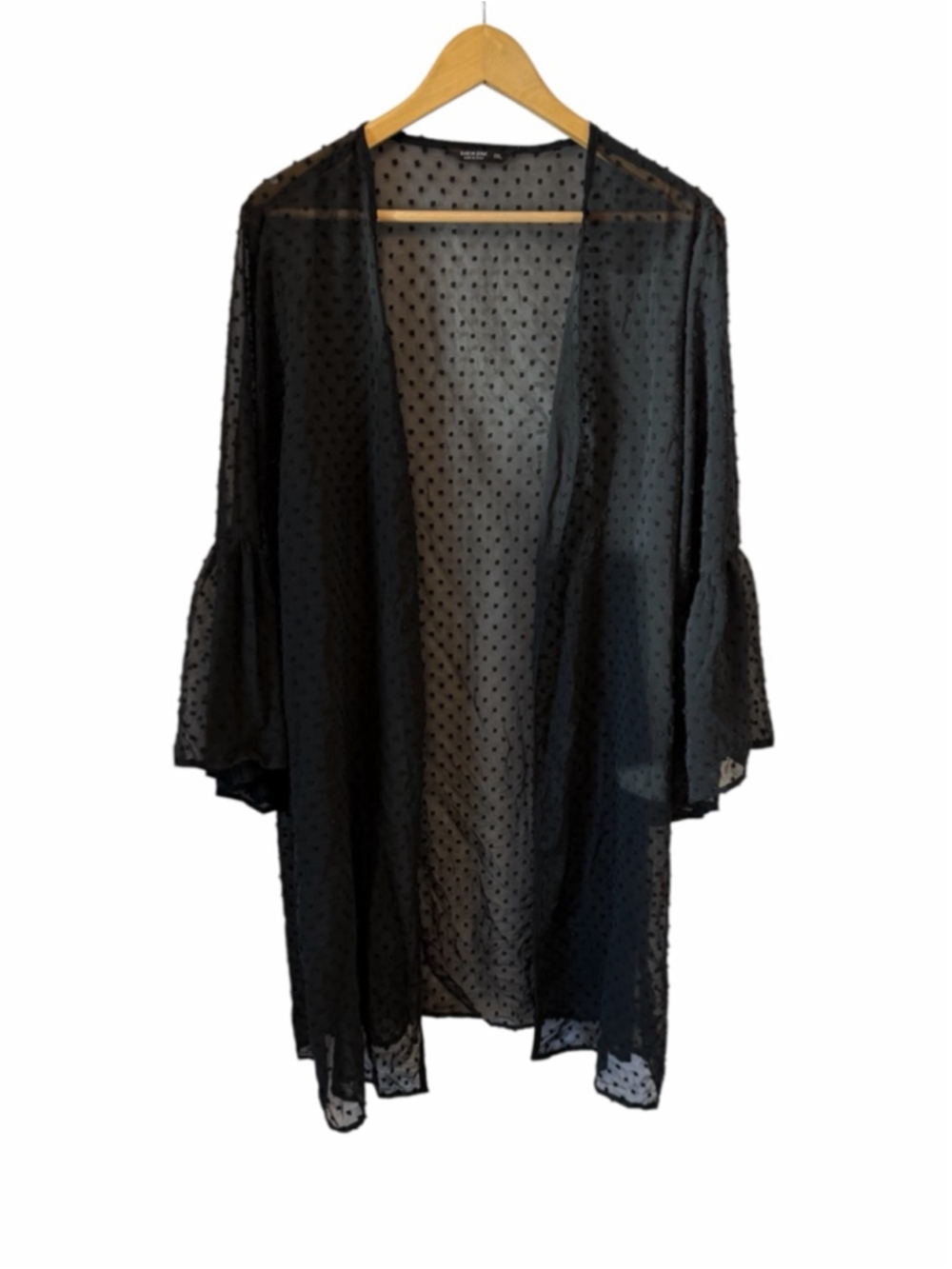 Shein Curve 2XL Black Sheer Polka Dot Kimono Cardigan Lightweight - Picture 2 of 11